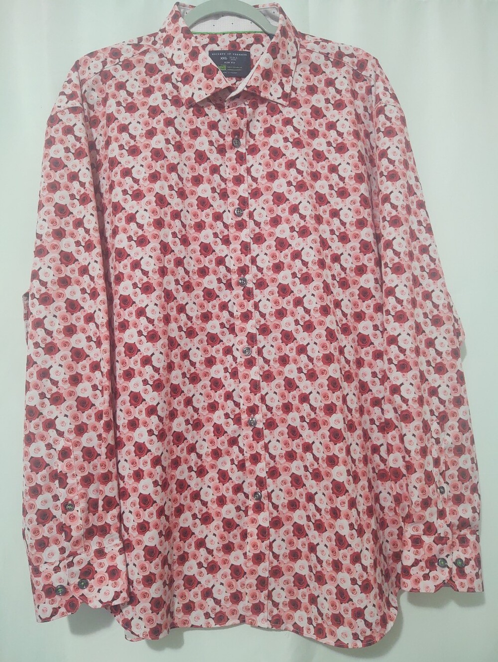 Society Of Threads Pink & Red Floral Slim Fit Button-Down Shirt 2XL